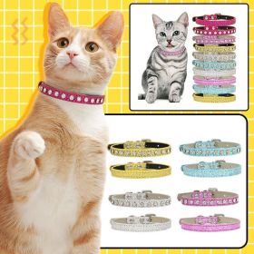 Super Shining Diamond Rhinestone Cat Collar Puppy Baby Dog Cat Collar Leather Strap Kitten Accessories Adjustable Puppy Collar (Color: Yellow)